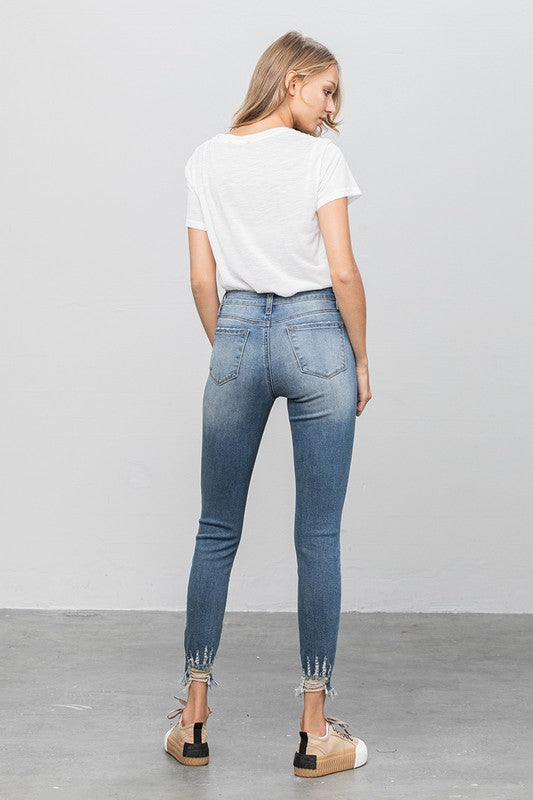 Spring Distressed Raw Hem Skinny Jeans