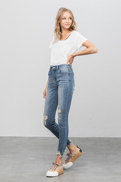 Spring Distressed Raw Hem Skinny Jeans