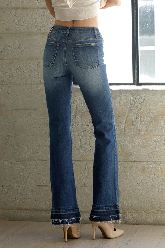 Double Released Frayed Hem Flare Jeans