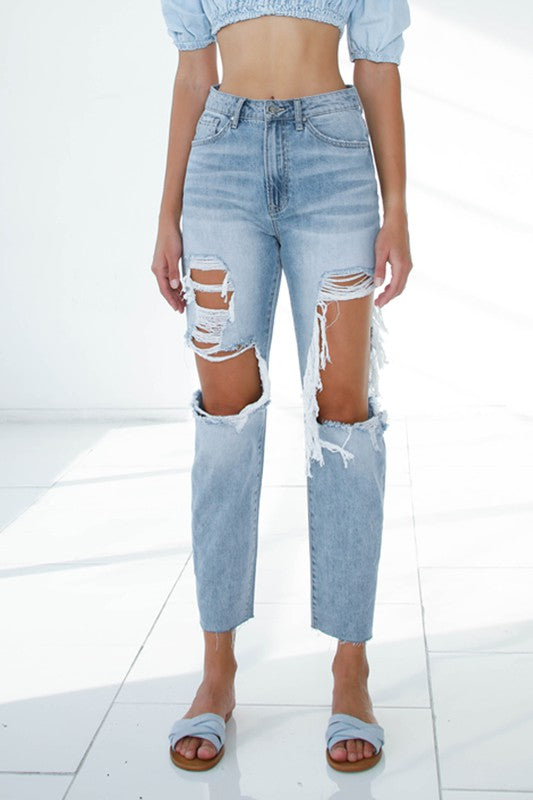 Ripped Raw Hem Boyfriend Jeans