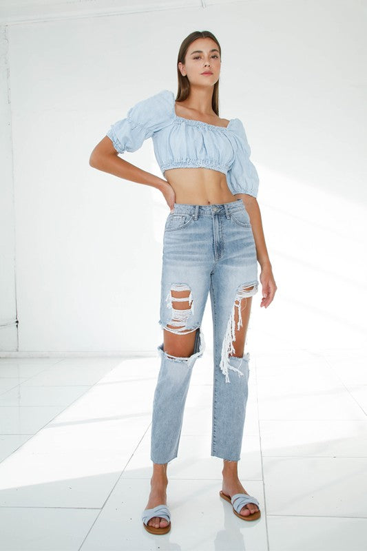 Ripped Raw Hem Boyfriend Jeans