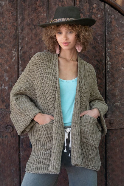 Creamy Beige Oversized Knit Long Sleeve With Pocket Cardigan