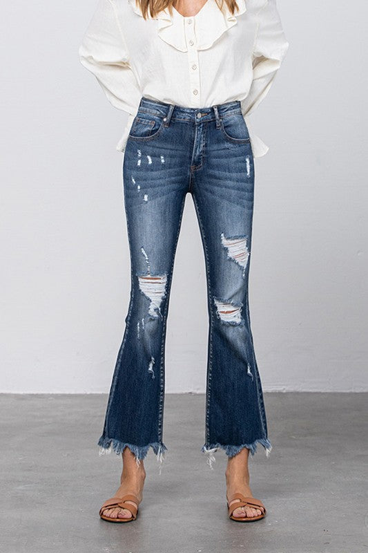 Stretch Mid Rise Crop Flare Jeans