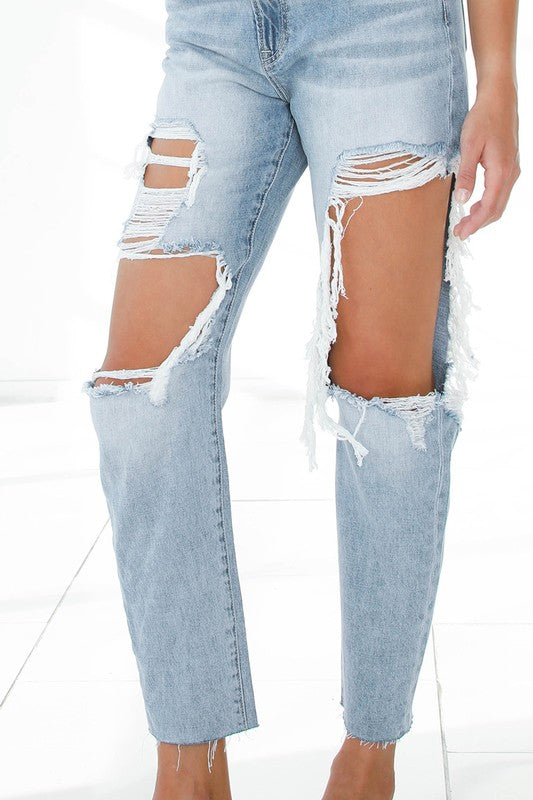 Ripped Raw Hem Boyfriend Jeans