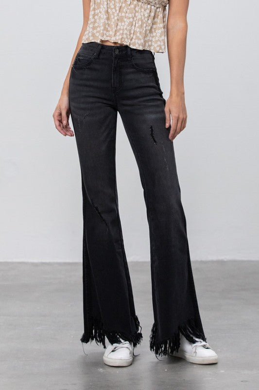 Long Frayed Super Flare Jeans