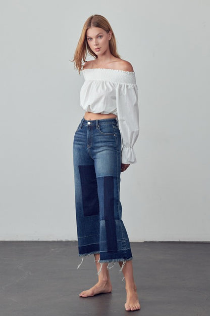 Mid Rise Crop Flare Jeans