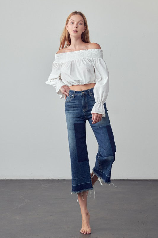 Mid Rise Crop Flare Jeans