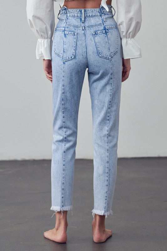 High Waist Frayed Tapered Jeans