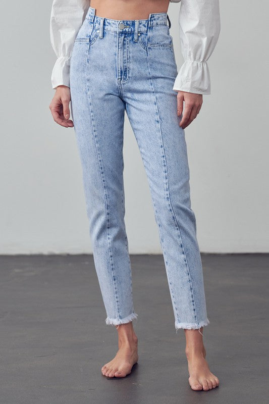 High Waist Frayed Tapered Jeans