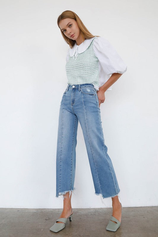 Mid Rise Wide Leg Crop Jeans