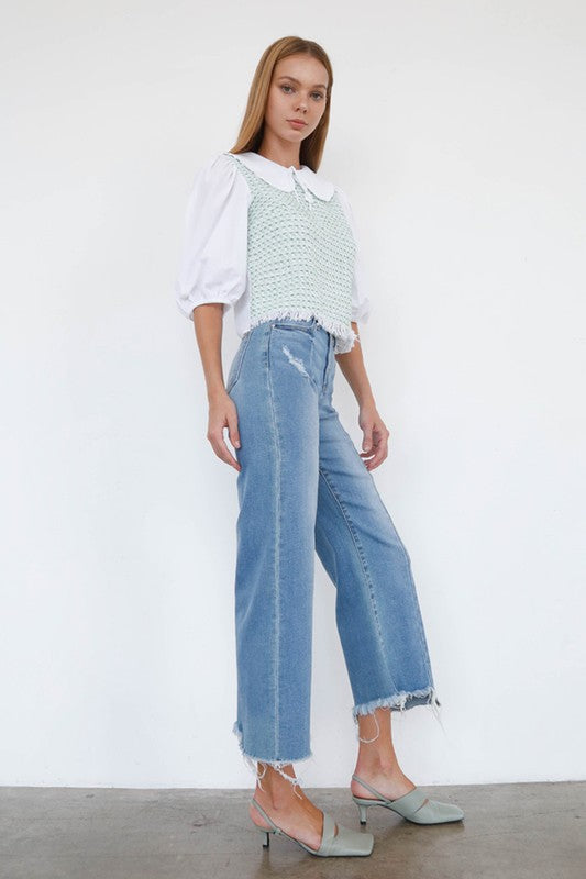 Mid Rise Wide Leg Crop Jeans