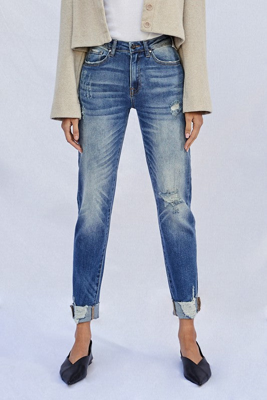 Natural Raw Hem Boyfriend Jeans