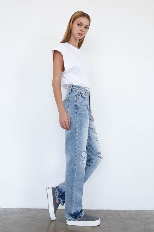 High Waist Loose Straight Jeans