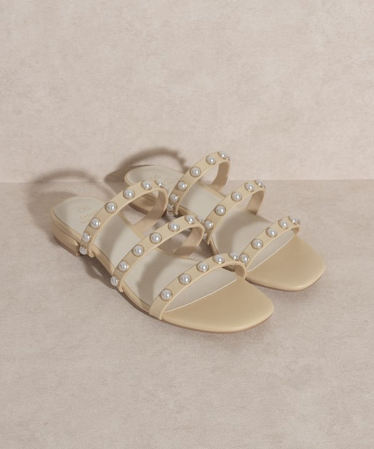 Triple Strap Valerie - Pearl Flat Sandals