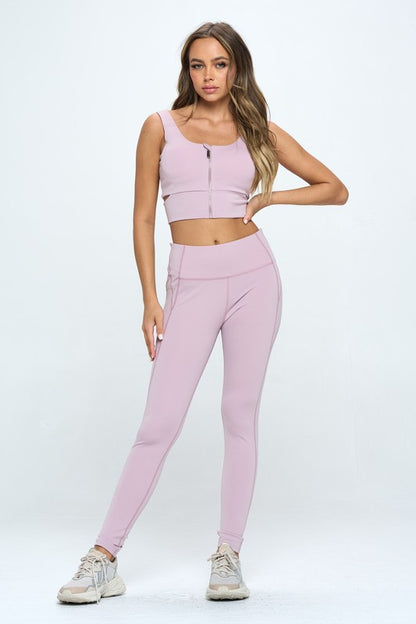 Soft Fabric Zip Up Crop Sports Tank Top Set