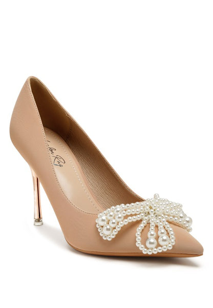 ENCON POINTED HIGH HEELED PEARL FLOWER SANDAL