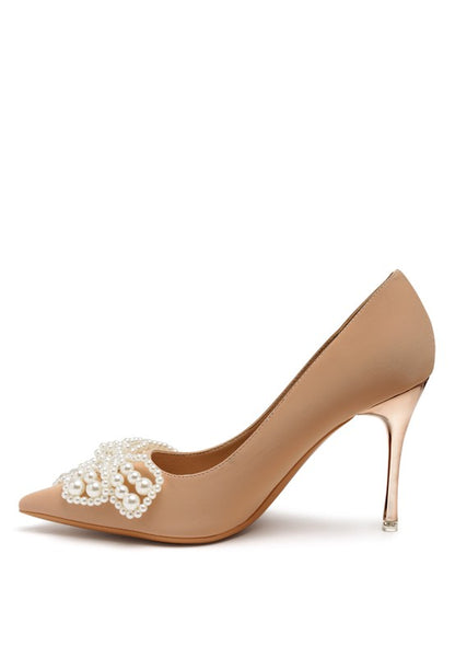 ENCON POINTED HIGH HEELED PEARL FLOWER SANDAL