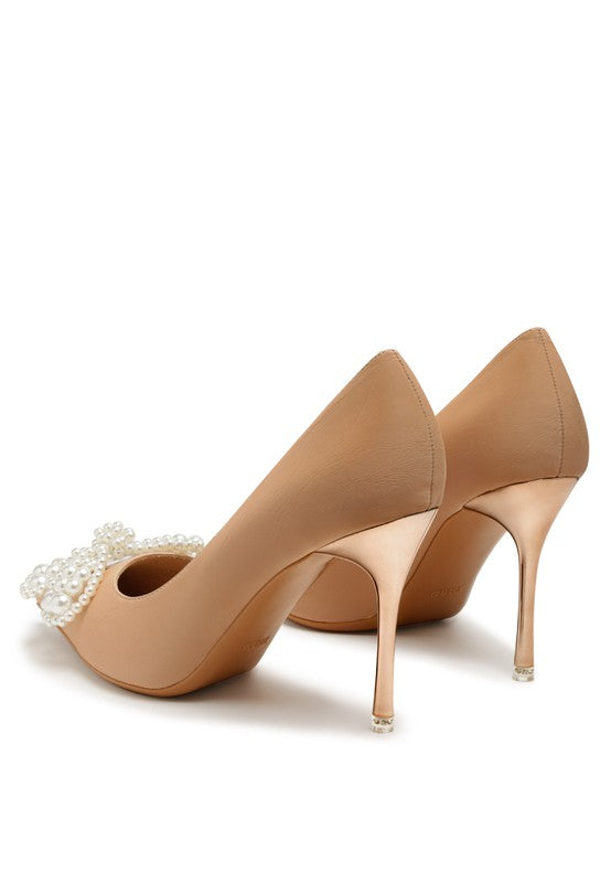 ENCON POINTED HIGH HEELED PEARL FLOWER SANDAL