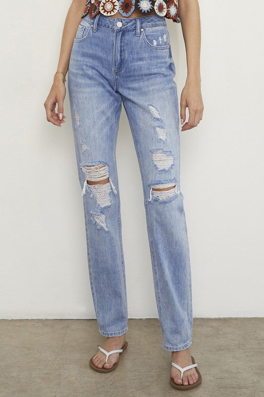 Distressed Straight Jeans