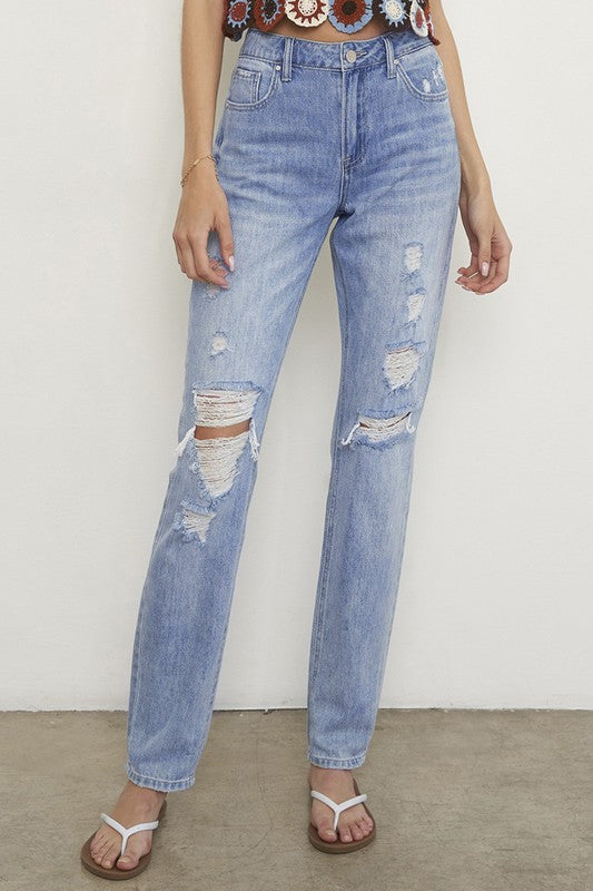 Distressed Straight Jeans