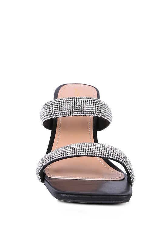 DOLLS DIAMANTE MID HEEL SLIDE SANDALS