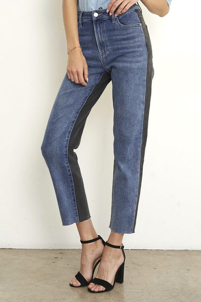 High Waist Black Denim Combo Jeans