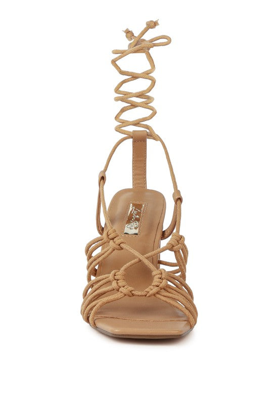 STRINGS ATTACH BRAIDED TIE UP BLOCK HEELED SANDAL