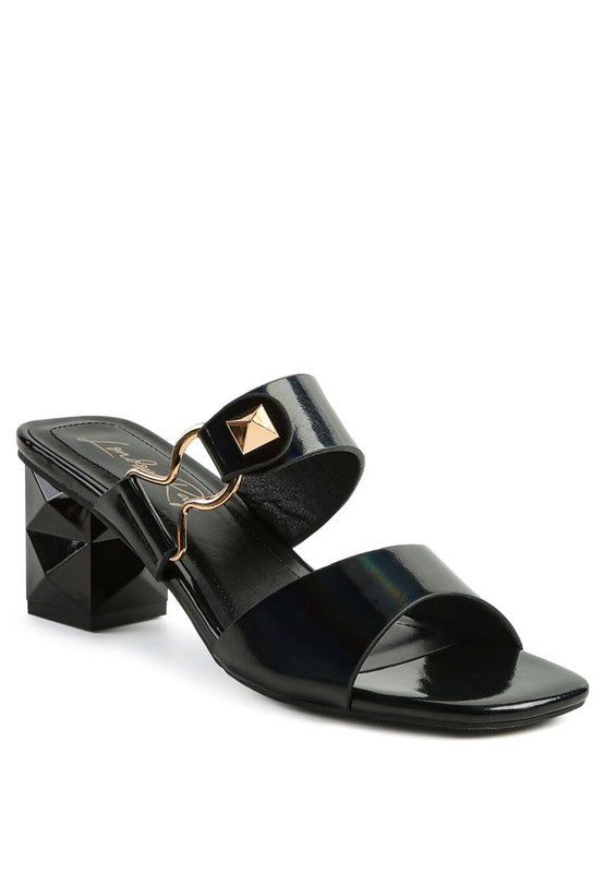 Rock cut Design HOOKUP GEOMETRIC CUT BLOCK HEEL SLIDES