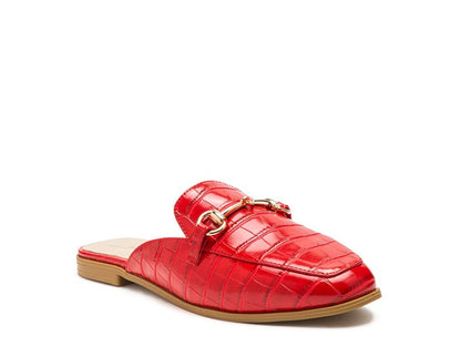 BEGONIA BUCKLED FAUX LEATHER CROC MULES