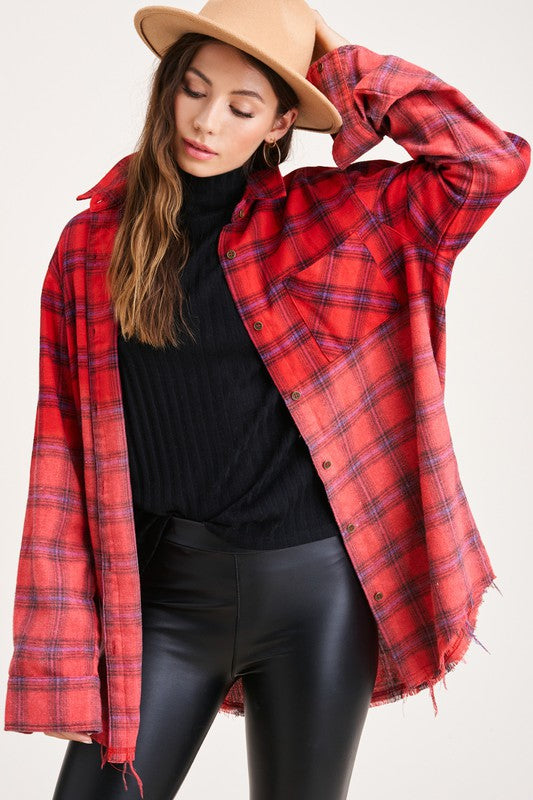 Green/Red/Purple Western Style Flannel Middle Kayla Shirt