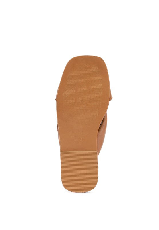 CHUBS Tan Puffy Strap Sliders Flat