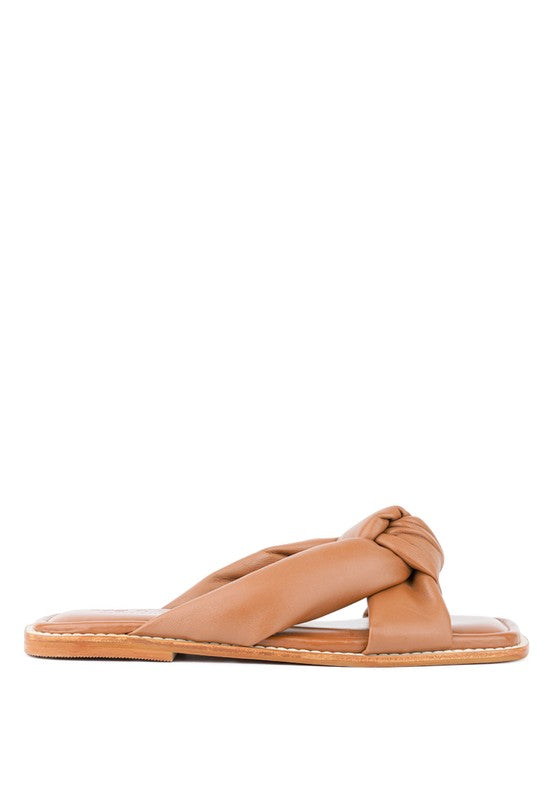 CHUBS Tan Puffy Strap Sliders Flat