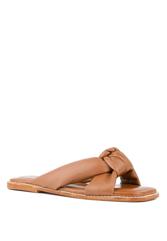 CHUBS Tan Puffy Strap Sliders Flat