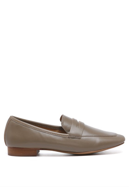 LILIANA Taupe Classic Leather Penny Loafers