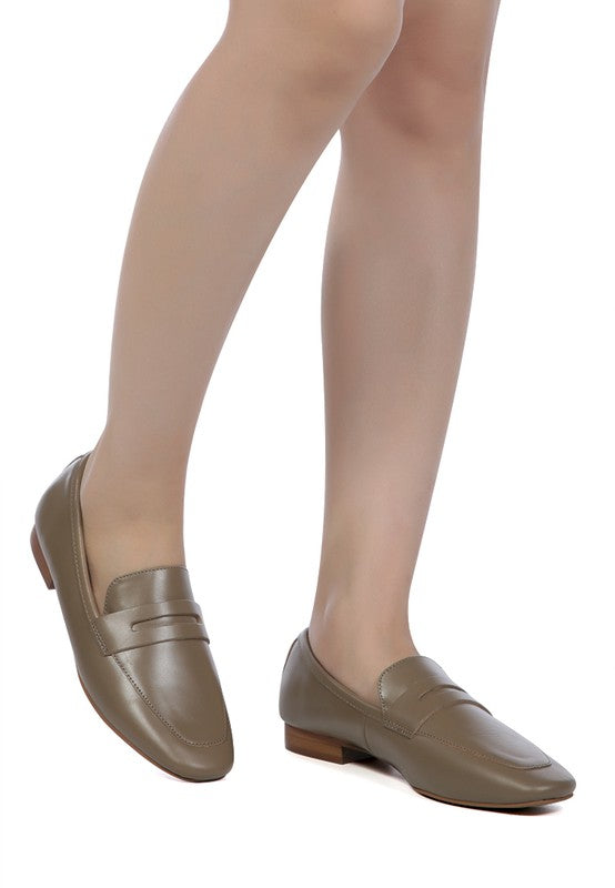 LILIANA Taupe Classic Leather Penny Loafers