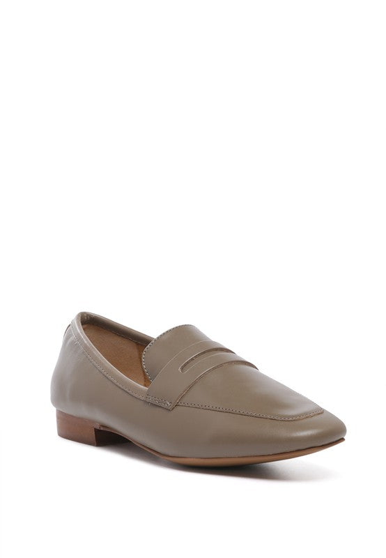 LILIANA Taupe Classic Leather Penny Loafers