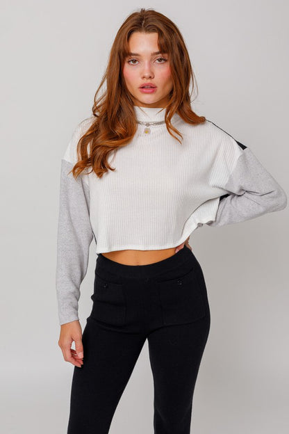 Long Sleeve Colored Sleeve Contrast Top
