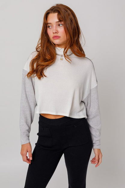 Long Sleeve Colored Sleeve Contrast Top