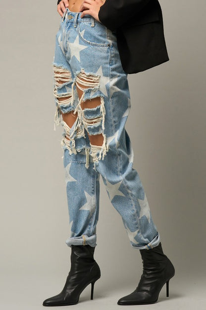 Star Print Slouch Jeans