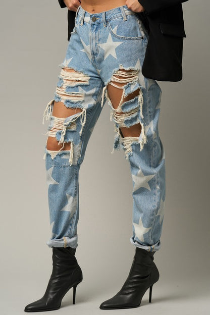 Star Print Slouch Jeans