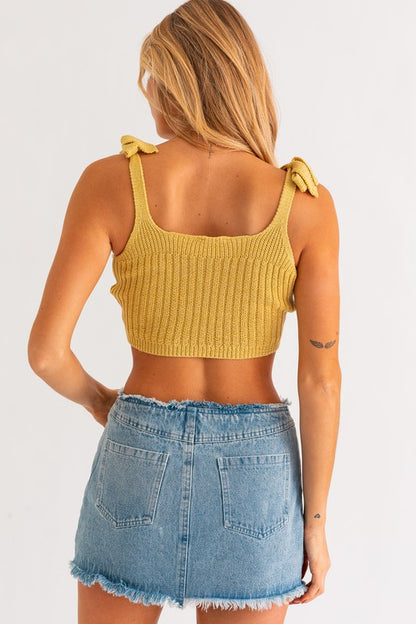 Shoulder Ribbon Tied Mustard Knit Tank