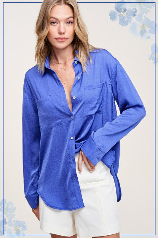 Cobalt Ocean Blue/White/Black Shirt Cool Hazel Top