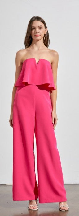 Pink Soft Fabric Off Shoulder Women's Elegant Jumpsuit