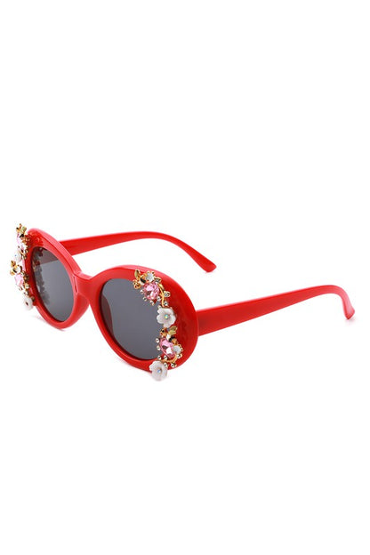 Rose of Sharon deco Women Oval Round Floral Design Fashion Sunglasses