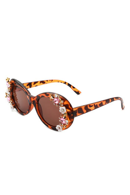 Rose of Sharon deco Women Oval Round Floral Design Fashion Sunglasses