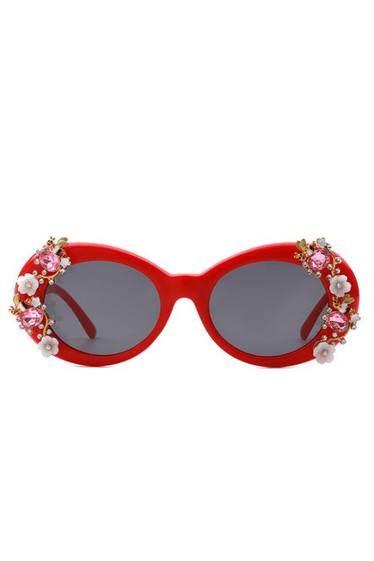 Rose of Sharon deco Women Oval Round Floral Design Fashion Sunglasses