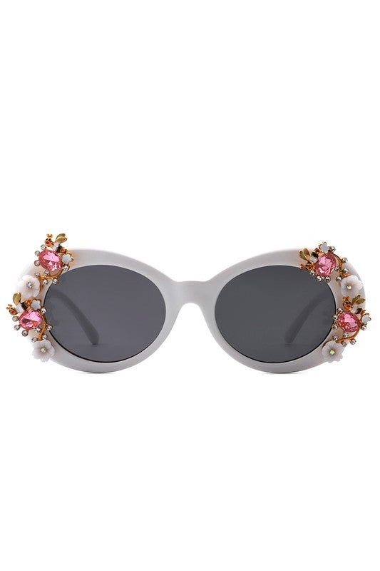 Rose of Sharon deco Women Oval Round Floral Design Fashion Sunglasses