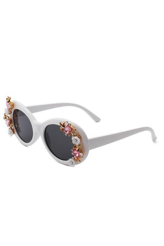 Rose of Sharon deco Women Oval Round Floral Design Fashion Sunglasses