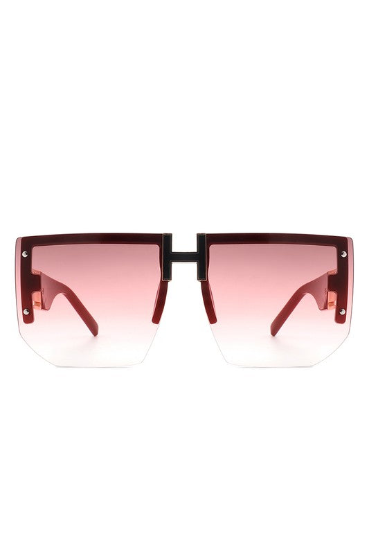 Square Oversize Flat Top Half Frame Sunglasses