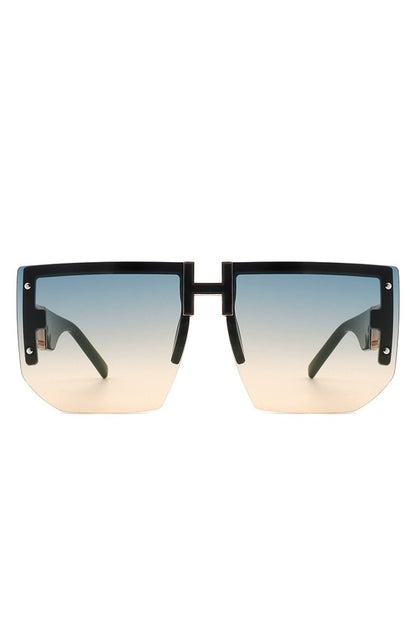 Square Oversize Flat Top Half Frame Sunglasses